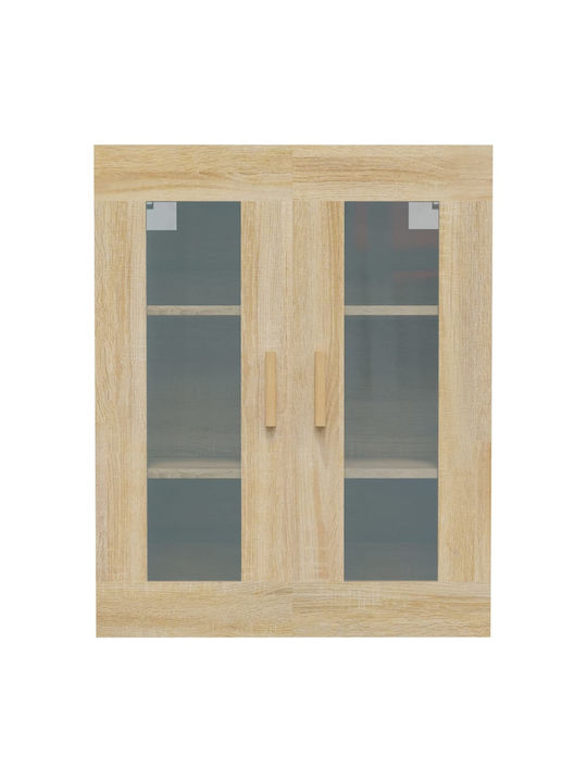 Wall Living Room Display Cabinet made of Particleboard with Glass Beige 69.5x34x90cm