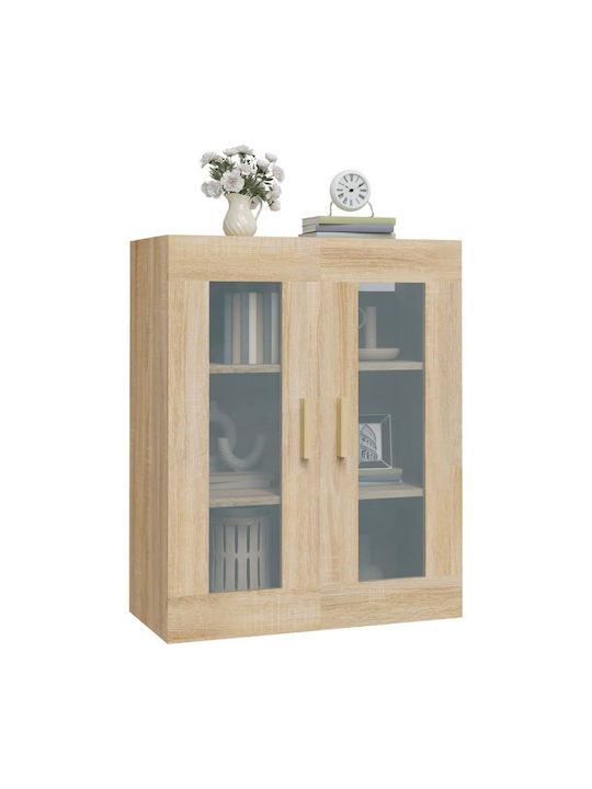 Wall Living Room Display Cabinet made of Particleboard with Glass Beige 69.5x34x90cm