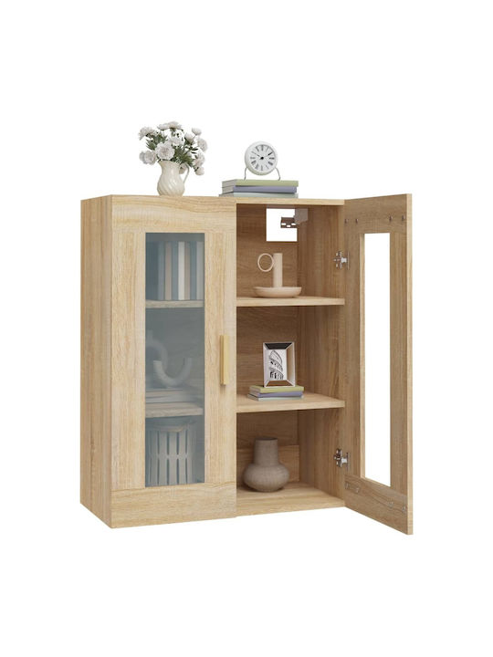Wall Living Room Display Cabinet made of Particleboard with Glass Beige 69.5x34x90cm