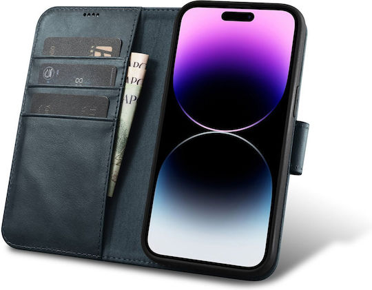 iCarer Oil Wax Anti-RFID Wallet Piele Albastru (iPhone 14 Pro)