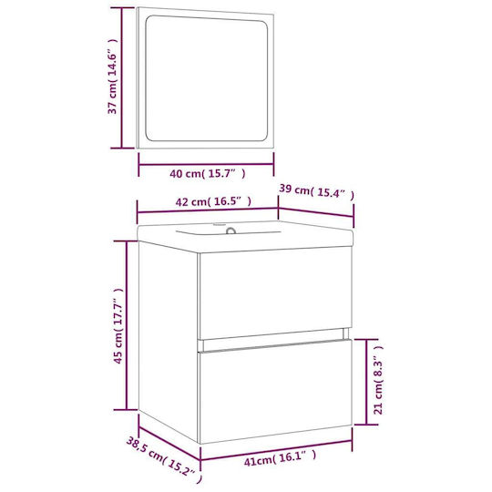 vidaXL Countertop with Sink & Mirror L41xW38.5xH45cm White