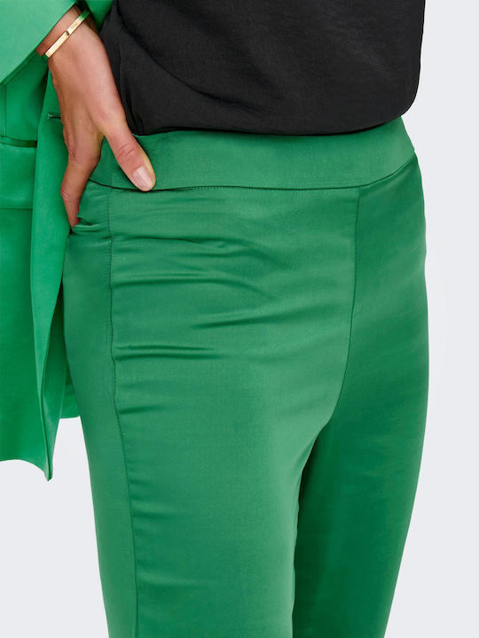 Slit Women's Fabric Trousers Flared Slim Fit Green