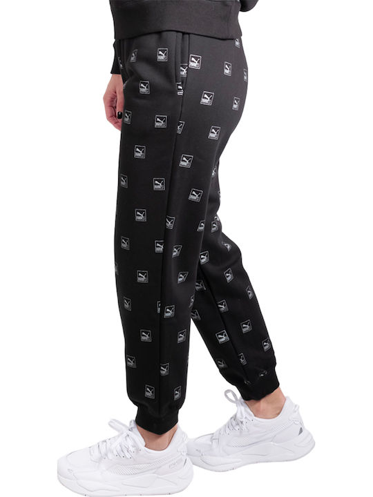 Brand Love All Over Print High Waist Sweatpants Jogger Black