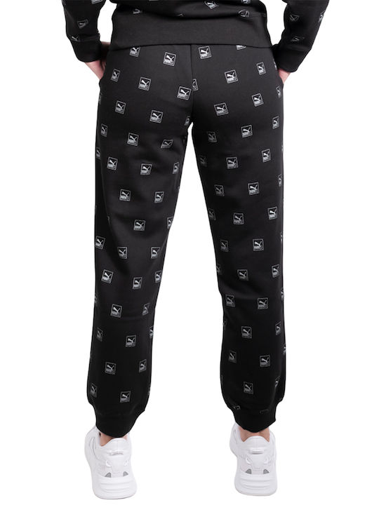 Brand Love All Over Print High Waist Sweatpants Jogger Black