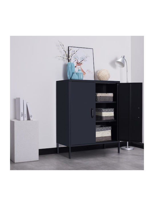Dulap cu două uși Metal cu 2 Rafturi Μαύρo 80x40x102cm