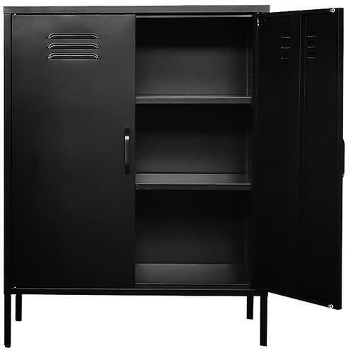 Zweiflügeliger Schrank Metallisch mit 2 Regale Μαύρo 80x40x102cm