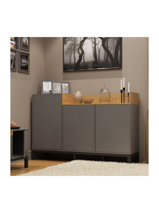 Sideboard Beril made of Wood & Metal Ανθρακί / Χρυσό Δρυς 155.1x42x98.6cm
