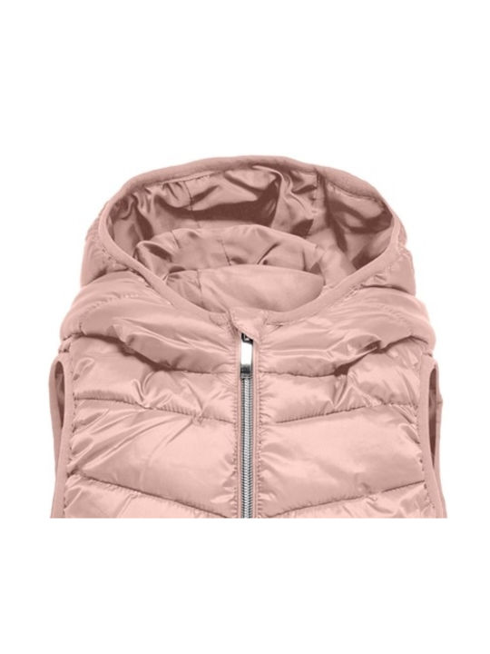 Kinder Gestepptes Ärmelloses Kurzes Kinderjacke mit Kapuze Rosa