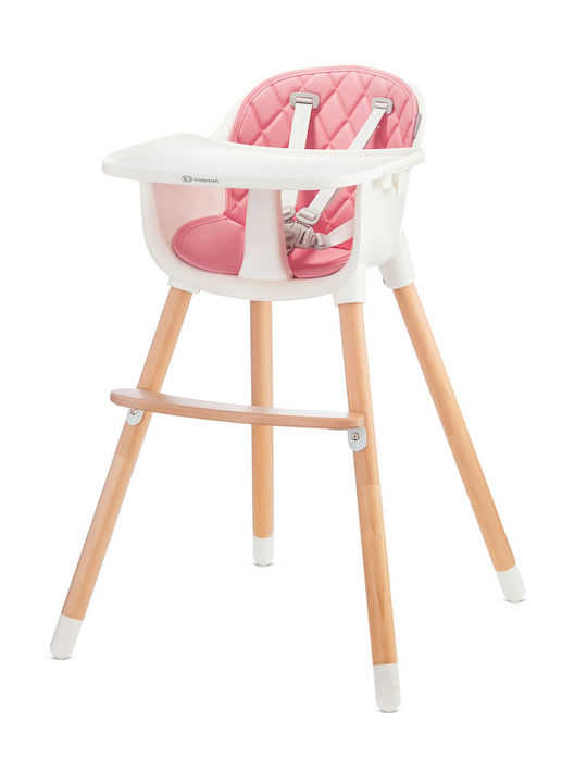 Kinderkraft Sienna Scaun Înalt De Masă Bebe 2 În 1 Cu Înălțime Reglabilă Roz