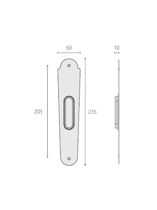 Zogometal Νίκελ Αντικέ Recessed Door Flush Handle 135 235mm (Hole Centers 205mm)