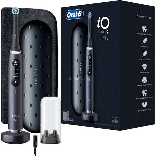Oral-B iO Series 9 Electric Toothbrush with Timer, Pressure Sensor, and Travel Case Luxe Edition Black Onyx