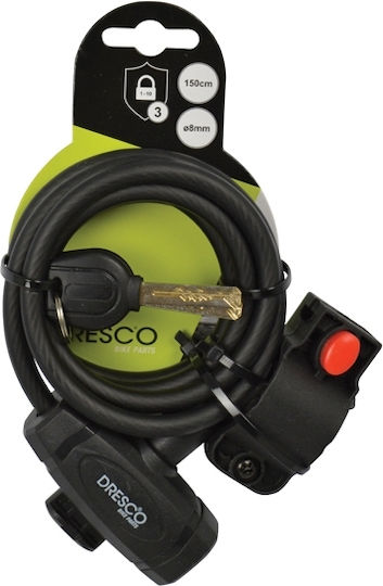 Dresco Cable Bicycle Cable Lock with Key Black 150cm Ø8mm
