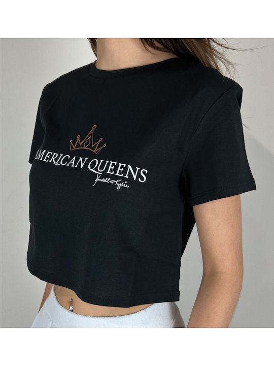 Bluze Damă Crop Top Bumbac Mâneci Scurte Negru