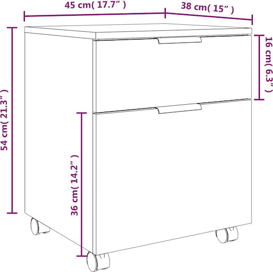 Büroaufbewahrungsschublade aus Holz mit Rädern Rauchfichte 45x38x54cm
