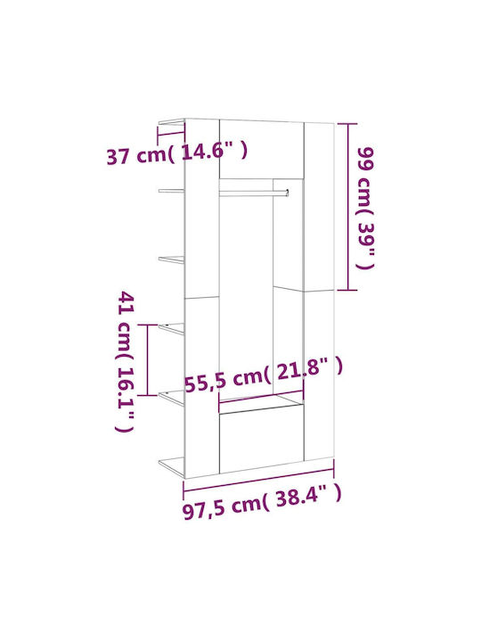 Мебел за Антре със Закачалка и Шкаф за Обувки 97.5x37x198см