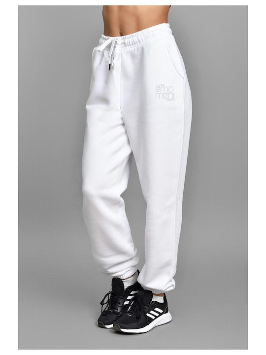 High Waist Sweatpants Jogger Fleece White