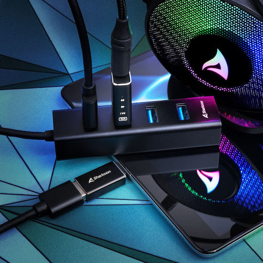 Sharkoon USB Hub 4 Ports USB 3.2 with Connecting to a Computer USB-A / USB-C