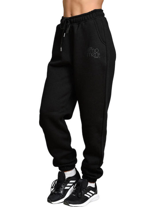 High Waist Sweatpants Jogger Fleece Black