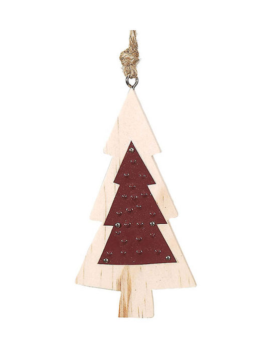 Lianos Christmas Wooden Tree Ornament Burgundy 7x12cm