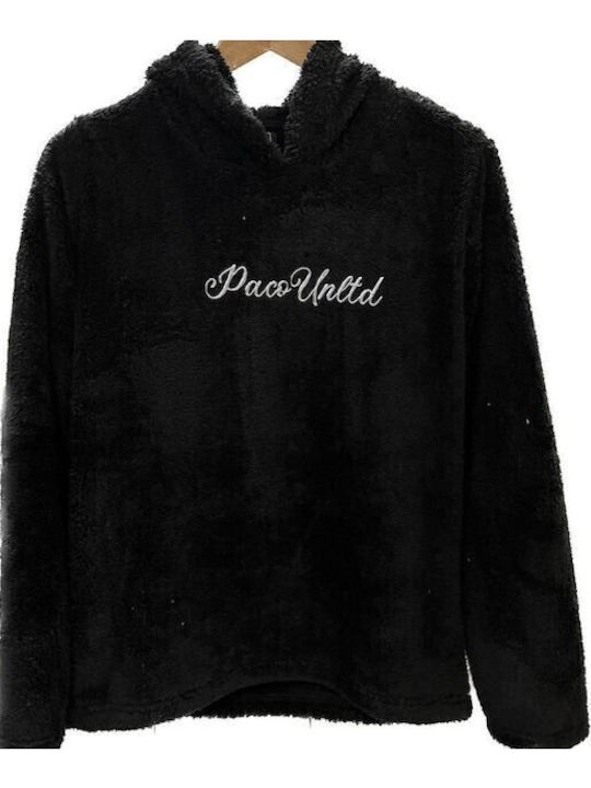 Winter Women's Fleece Blouse Long Sleeve with Hood Black