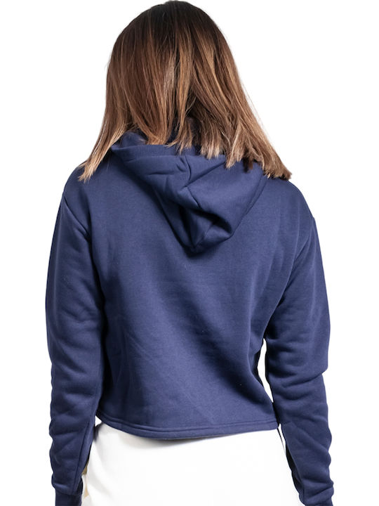 Lucy Cropped Γυναικείο Φούτερ με Κουκούλα Navy Μπλε