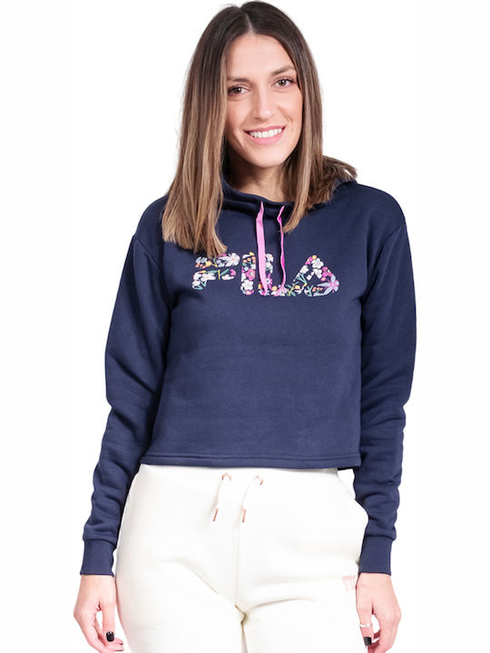 Lucy Cropped Γυναικείο Φούτερ με Κουκούλα Navy Μπλε