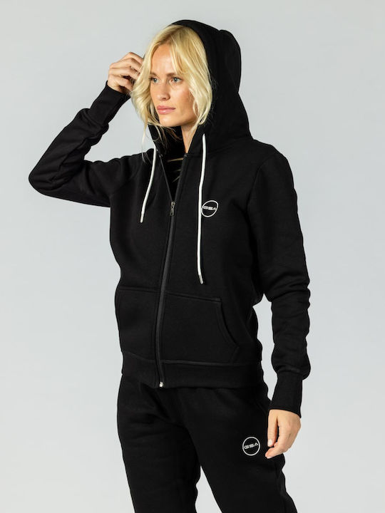 Damen Sweatshirtjacke Kapuzen Schwarz