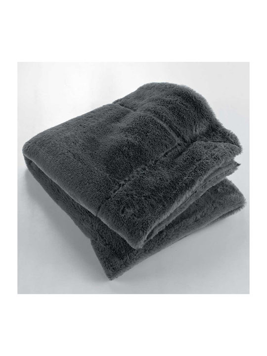 L-C Caresse Furry Blanket for Sofa 125x150cm Anthracite