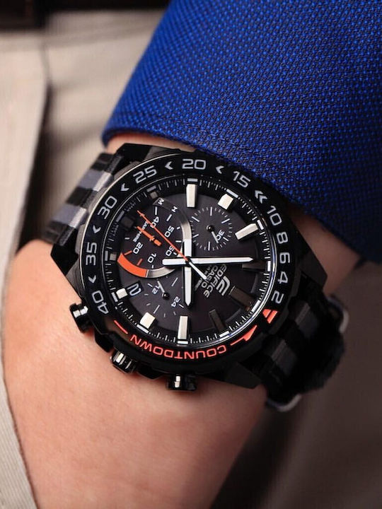 Casio Edifice Ανδρικό Ρολόι 47mm Χρονογράφος Solar με Υφασμάτινο Λουράκι