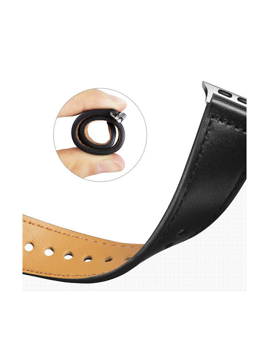 Techsuit Watchband Armband Synthetisches Leder mit Pin Schwarz (Apple Watch 2 / 3 / 4 / 5 / 6 / 7 / 8 / SE / ULTRA - 42 / 44 / 45 / 49 mm)
