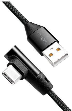 LogiLink Angle (90°) Braided USB 2.0 Cable USB-C Male - USB-A Black 0.3m CU0137
