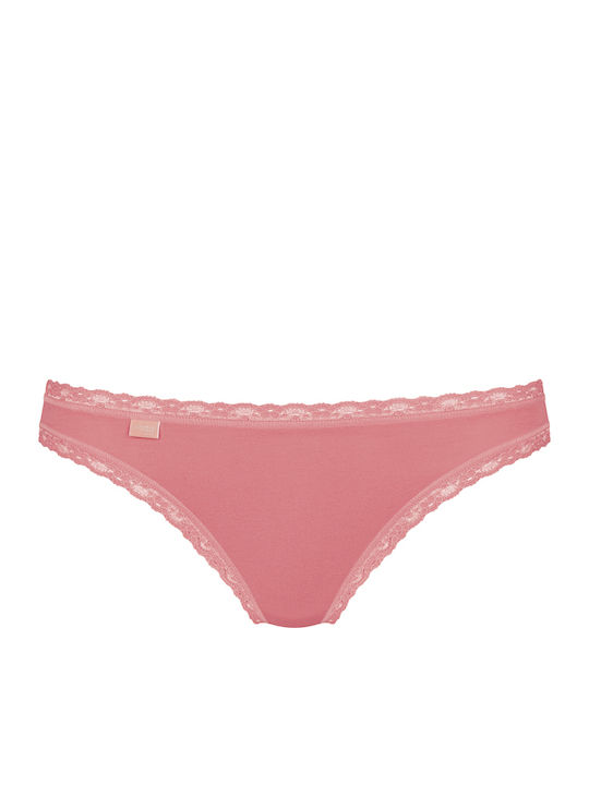 24/7 Weekend H Tanga Βαμβακερά Women's Slip 3Pack with Lace Ecru/Pink