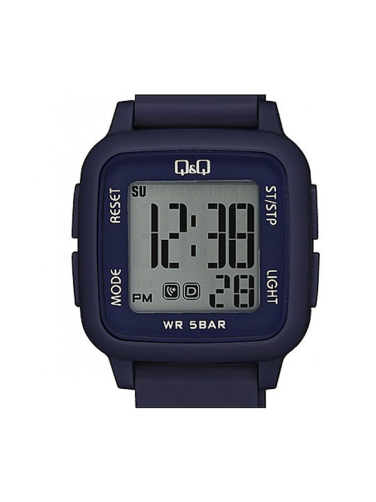 Q&Q Digital Watch Chronograph Battery with Blue Rubber Strap