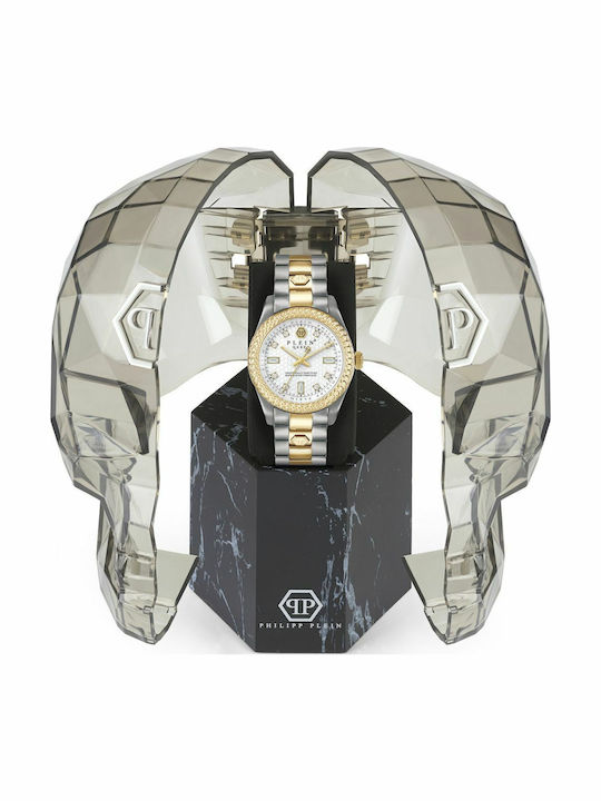 Philipp Plein Queen Crystal Γυναικείο Ρολόι 36mm Μπαταρίας με Μεταλλικό Μπρασελέ Ασημί/Χρυσό
