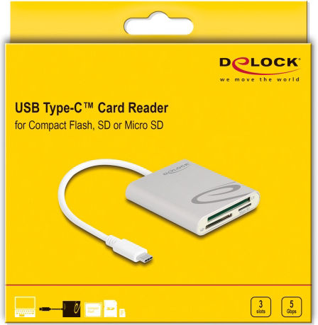 DeLock Card Reader Type-C για SD/microSD/CompactFlash Γκρι