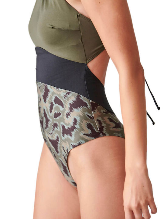 One Piece Swimsuit with Removable Padding Animal Print Green