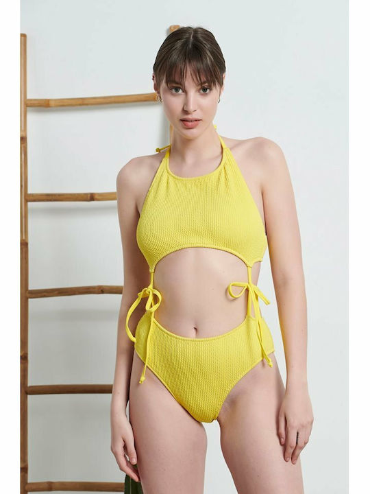 Costum de baie întreg cu decupaje Galben