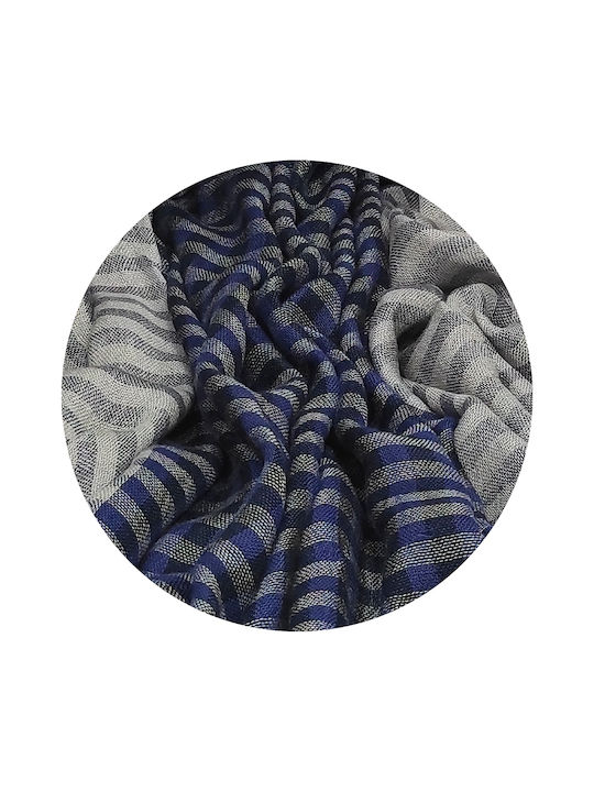 Women's scarf Men's scarf in striped and checkered pattern with fringes 70cm. x 180cm. Blue