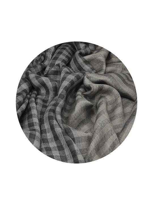 Women's scarf Men's scarf in striped and checkered pattern with fringes 70cm. x 180cm. Grey