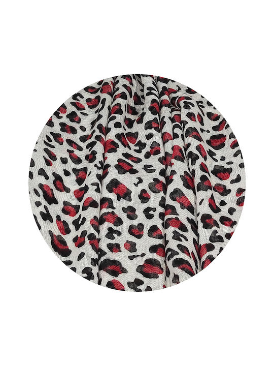 Women's Scarf White Red animal print 60cm x 160cm. Stole Pashmina summer stole with fringes