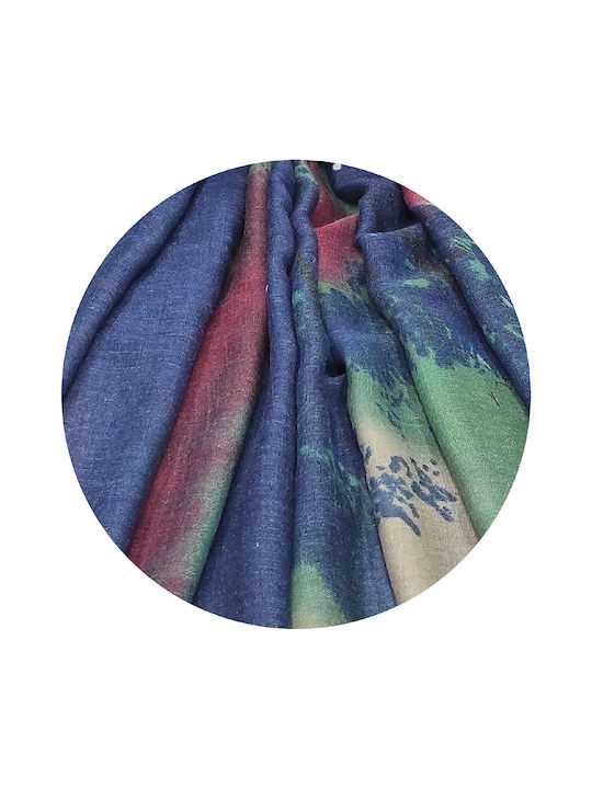 Women's Scarf Blue Scarf Stole Pashmina with fringes 90cm x 180cm in Abstract pattern