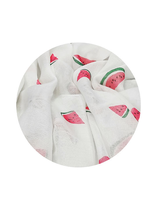 Women's Scarf White with watermelons 70cm. x 180cm. Stole Pashmina summer stole with fringes