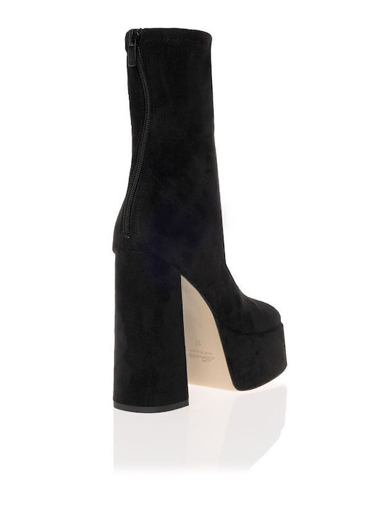 Suede Women's Ankle Boots with High Heel Black
