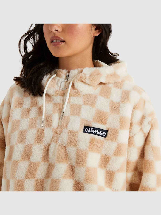 Julian Women's Blouse Cotton Long Sleeve with Zipper Checked Beige