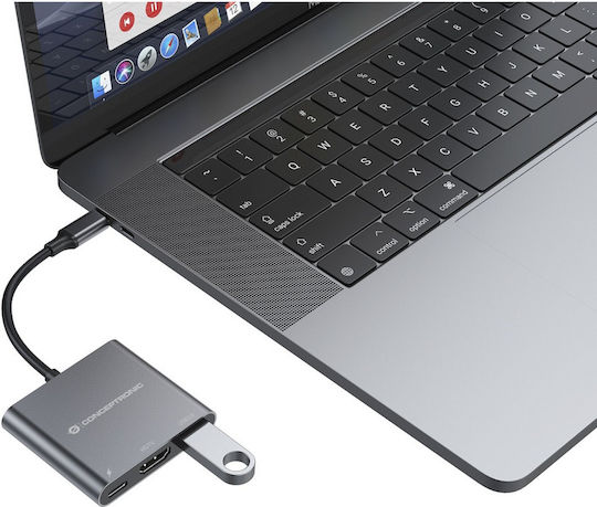 Conceptronic Μετατροπέας USB-C male σε HDMI / USB-A / USB-C female Ασημί 1τμχ DONN01G
