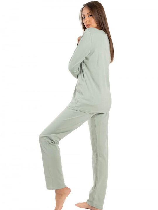 Harmony Winter Damen Pyjama-Set Baumwolle Mint