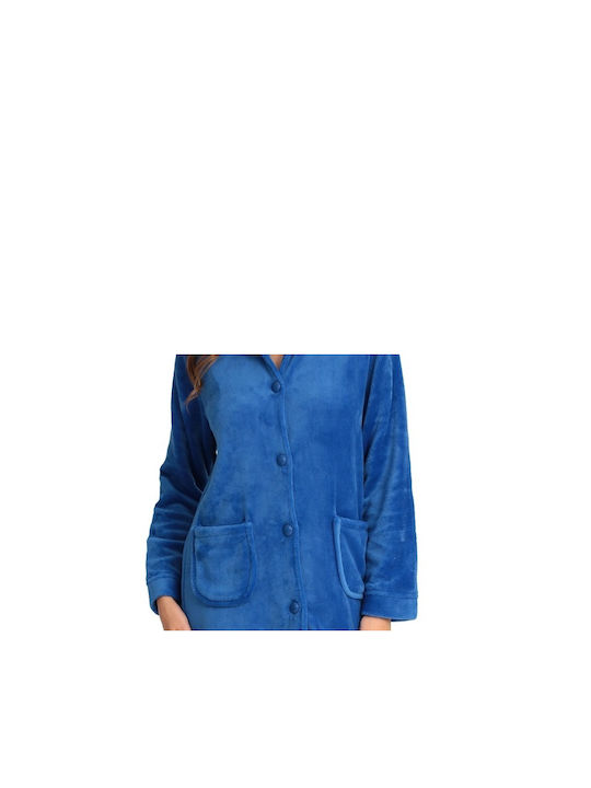 Lydia Creations Women's Winter Fleece Pajama Robe Blue