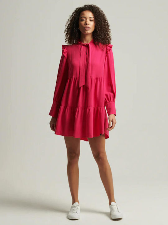 Superdry Mini Φόρεμα με Βολάν Κόκκινο