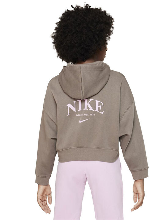 Nike Αθλητική Παιδική Ζακέτα Fleece με Κουκούλα Μπεζ Sportswear Trend