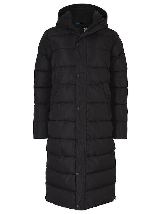 Women's Long Puffer Jacket for Winter with Hood Black